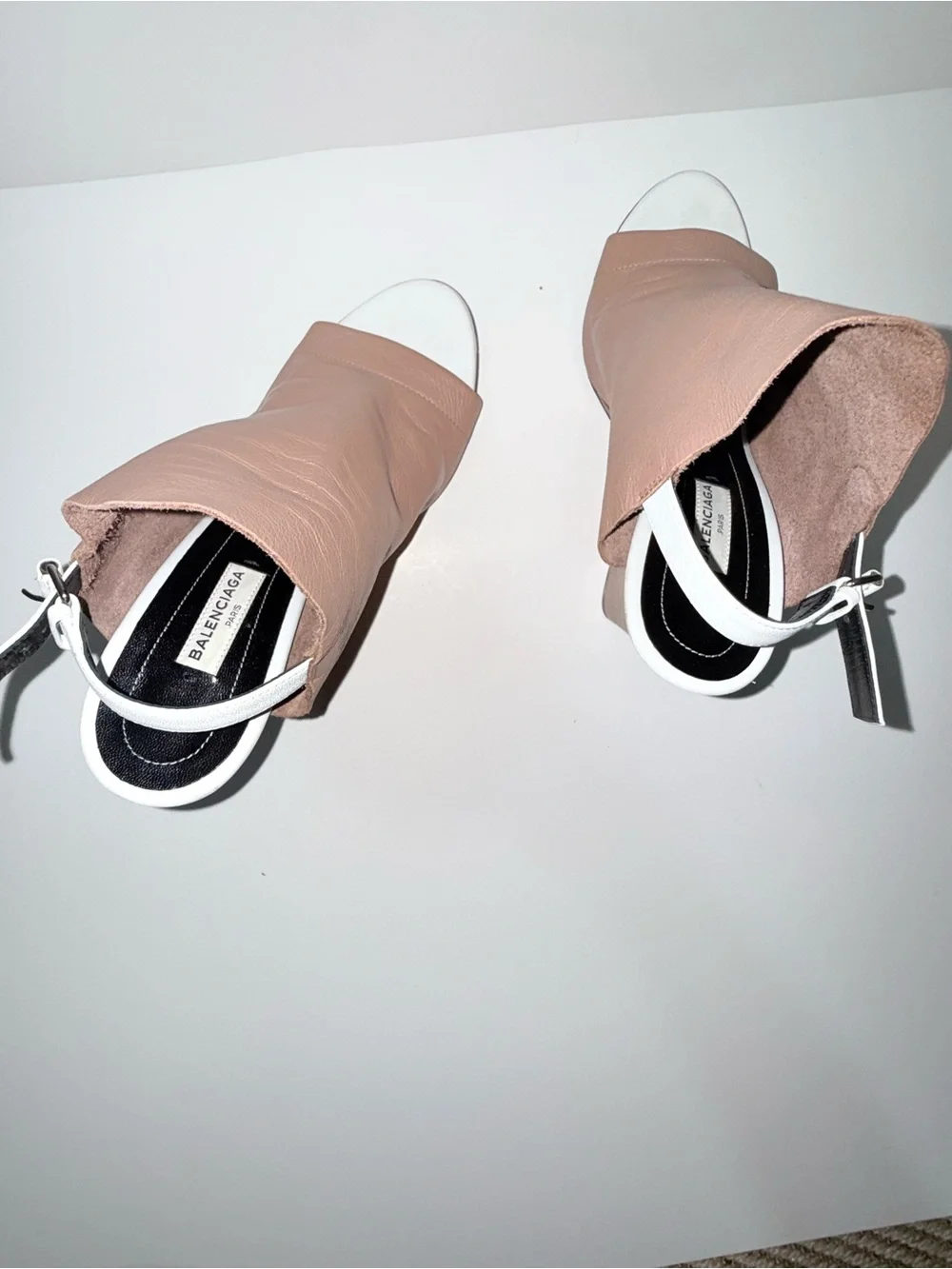 Balenciaga Brown /White Leather Open-Toe Wedge Sandals